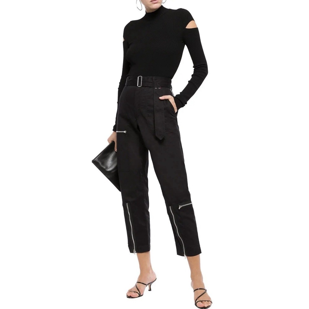 Helmut Lang Flight Zip Leg  Twill Tapered Black Cargo Zippers Women's Size 4